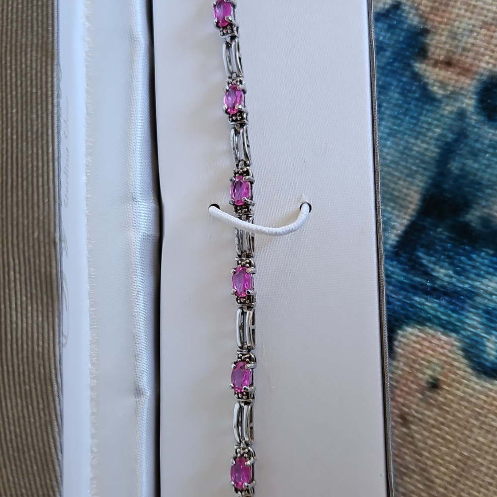 Signature Sterling Silver Pink Rhinestone Tennis Bracelet - Picture 7 of 16